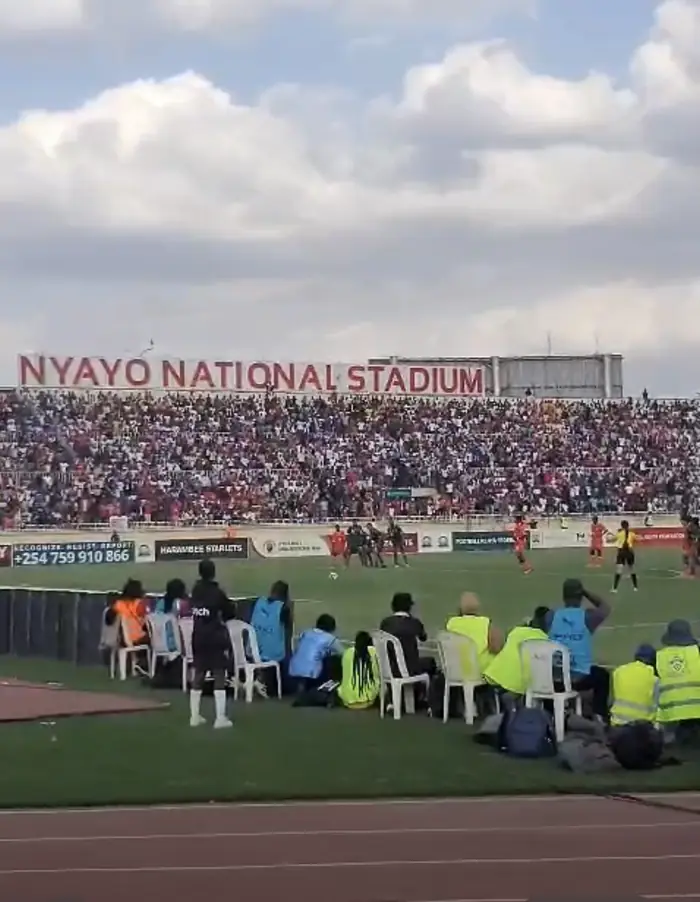 Crowd in the stands at Nyayo National Stadium during a football match